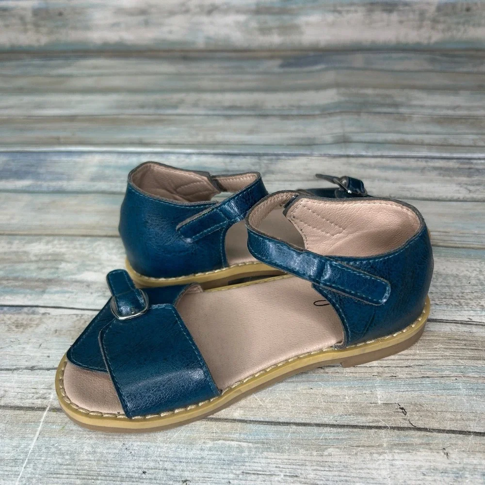 Monkey Feet‎ Leather Sandals Size 4-5y Strappy Blue Girls